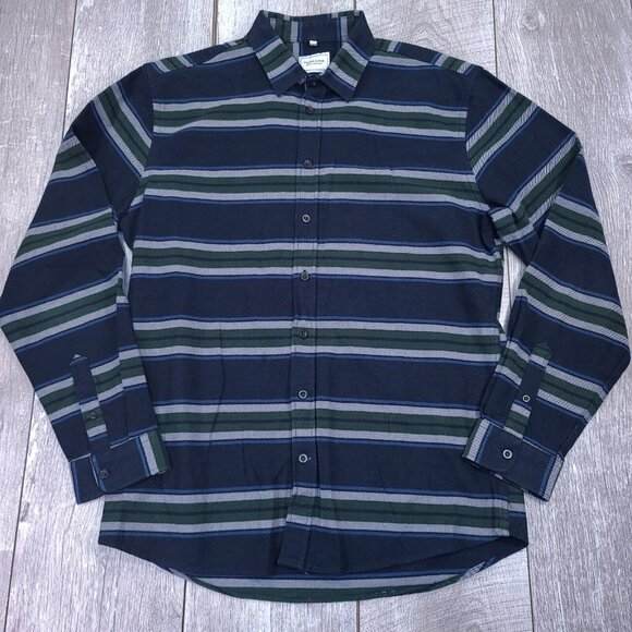 Frank & Oak Other - Frank & Oak Shirt Mens Large Blue Flannel Button Front Striped Long Sleeve
